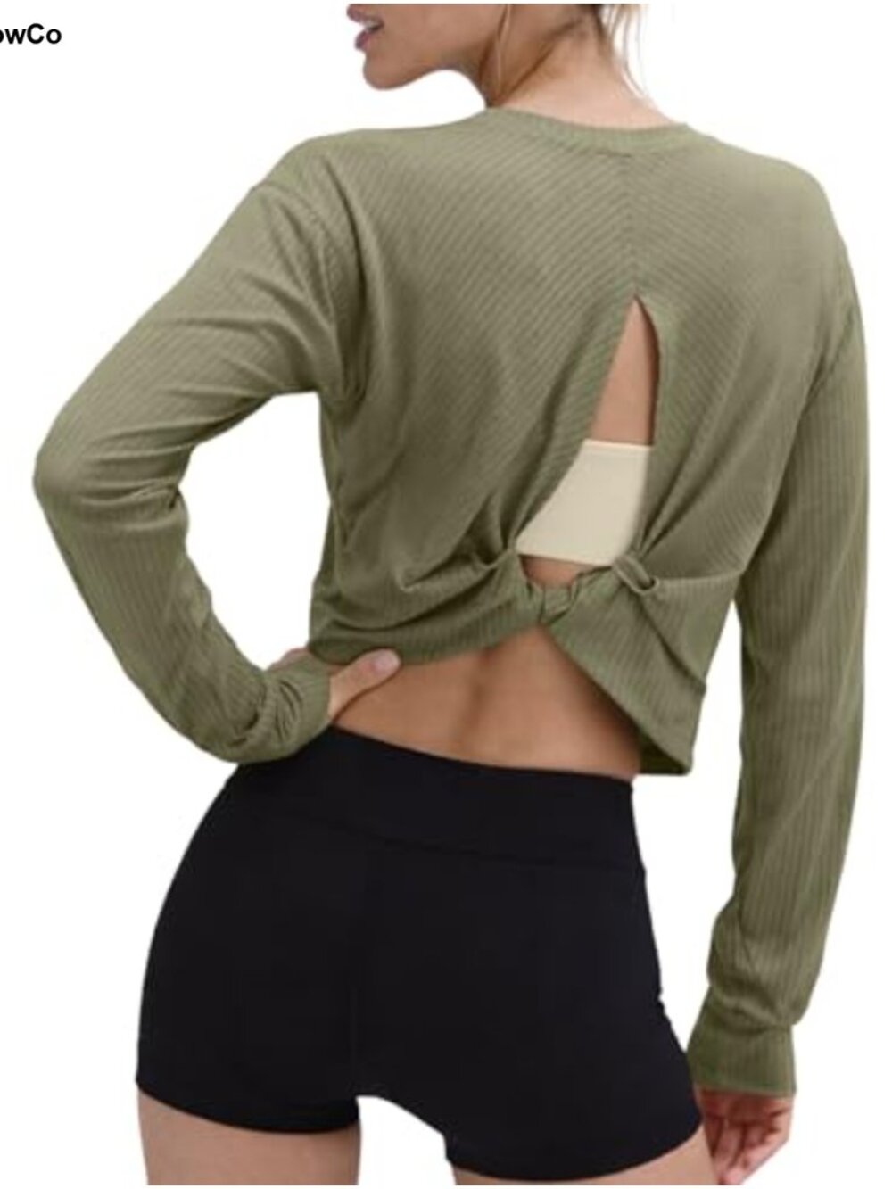 Open Back Long Sleeve Crop Top Athletic Backless Running Yoga Gym Shirt